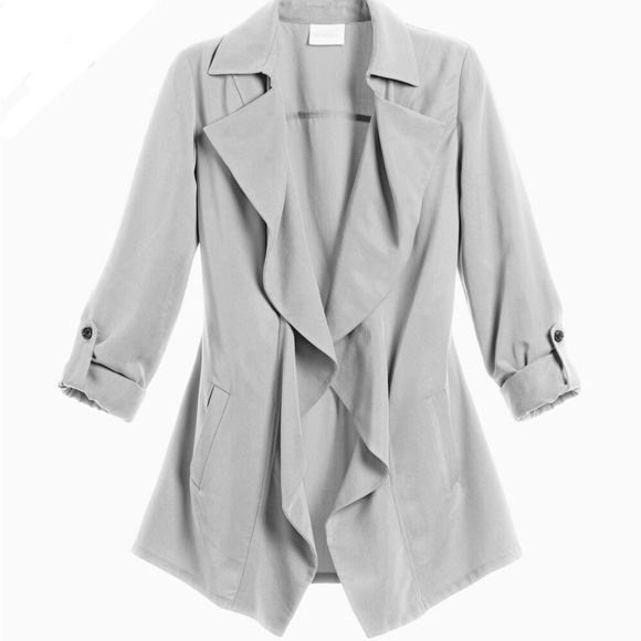 Chicos Ruffle Open Front Waterfall Duster Olive Green Jacket Chico’s Sz 2 Large - Picture 3 of 14